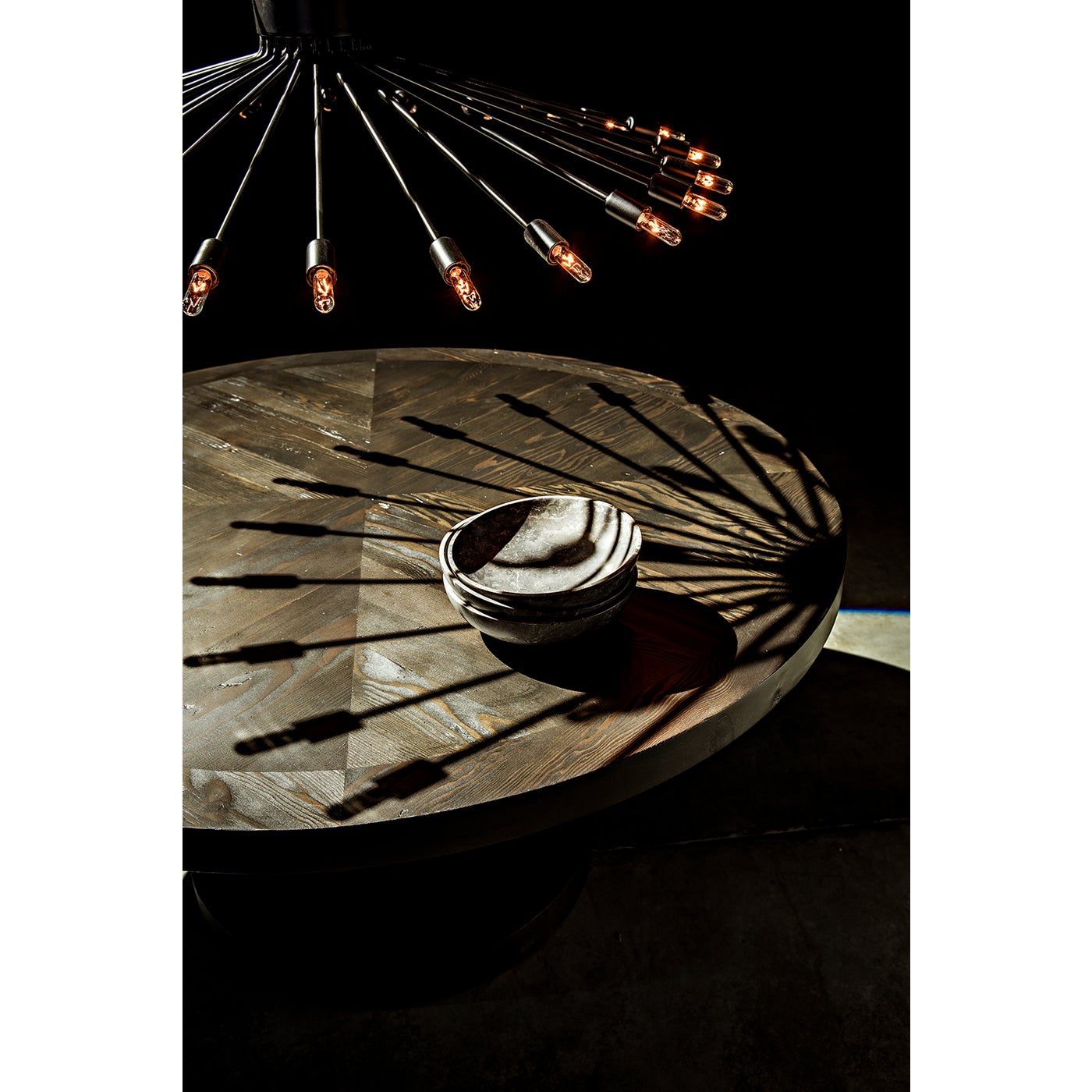 Noir Lampberto Chandelier, Black Steel