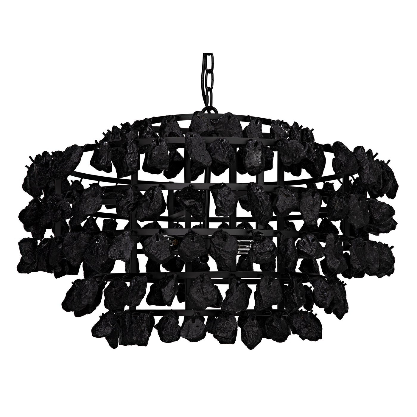 Noir Vulcan Chandelier, Black Steel With Black Glass
