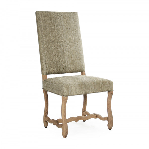 Zentique Freija Dining Chair Dry Natural Finish, Olive Green Raw Silk