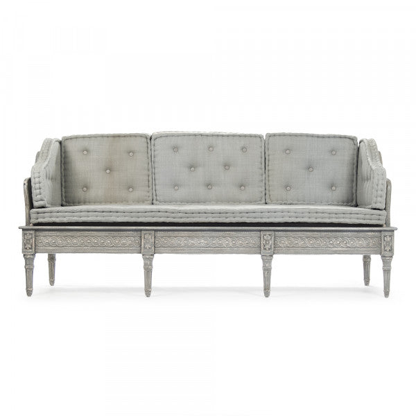 Zentique Tereza Bench Distressed Dove Grey Frame, Grey Blue Silk