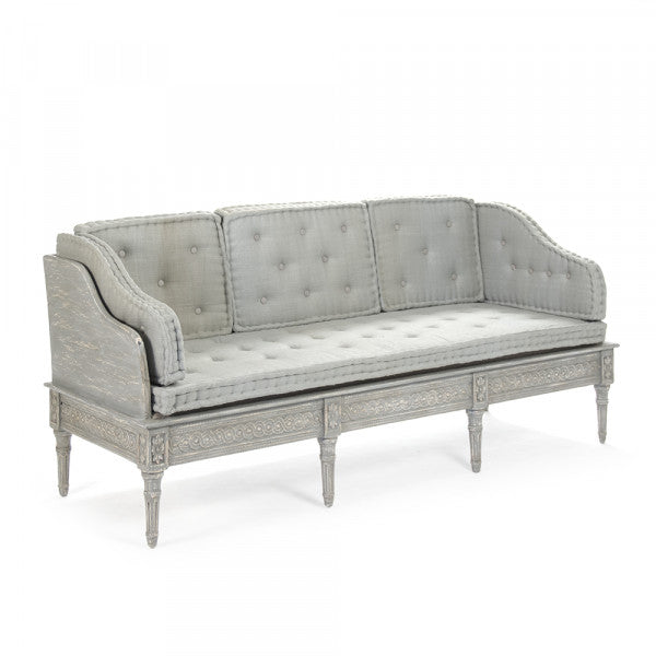 Zentique Tereza Bench Distressed Dove Grey Frame, Grey Blue Silk