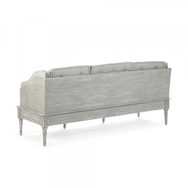 Zentique Tereza Bench Distressed Dove Grey Frame, Grey Blue Silk