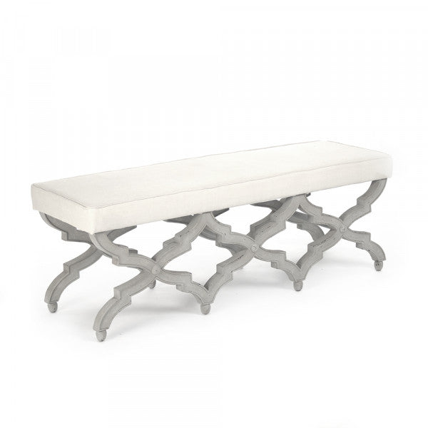 Zentique Judith Bench Distressed Grey, Off White Linen