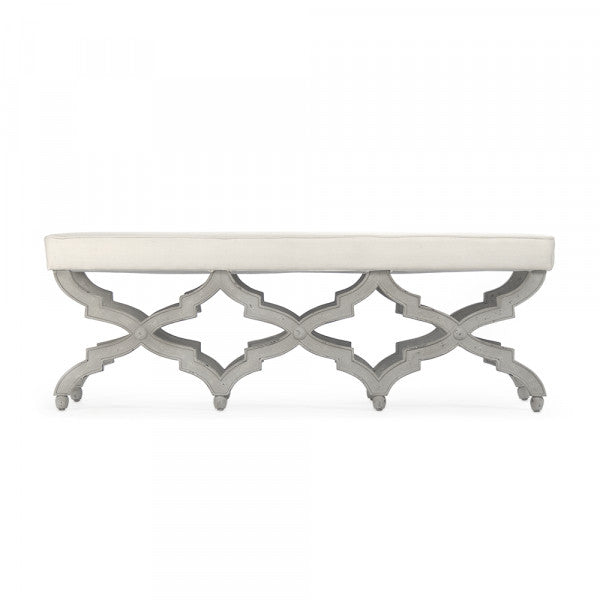 Zentique Judith Bench Distressed Grey, Off White Linen