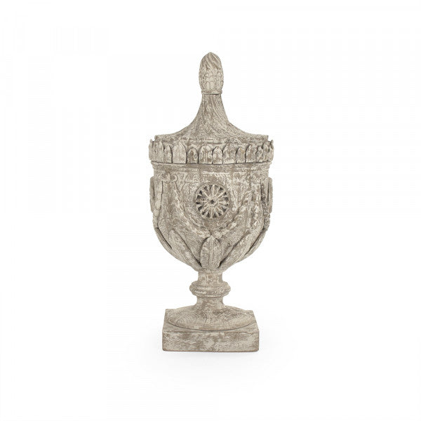 Zentique Lea Wooden Urn (Antique White) Distressed Off White