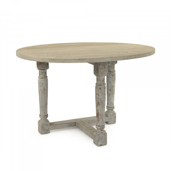 Zentique Prague Table Natural Top, Distressed Grey Base