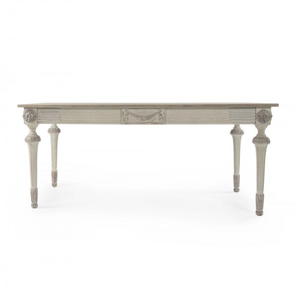 Zentique Bastian Dining Table Dry Natural Finish Top, Distressed Off White