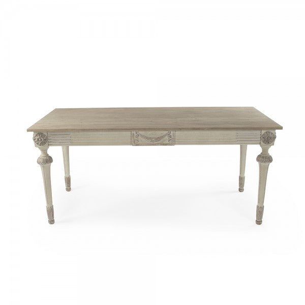 Zentique Bastian Dining Table Dry Natural Finish Top, Distressed Off White