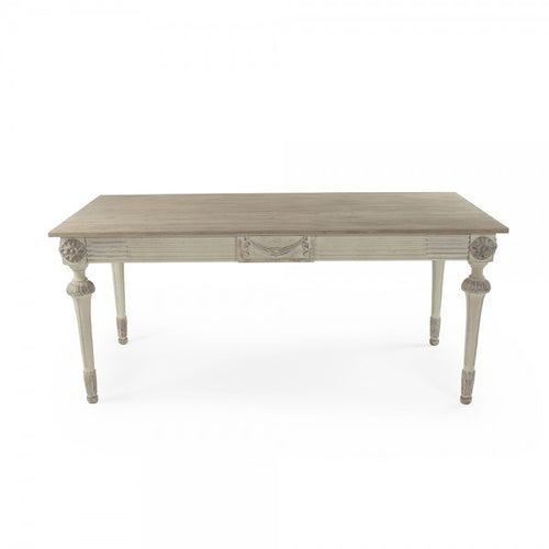 Zentique Bastian Dining Table Dry Natural Finish Top, Distressed Off White