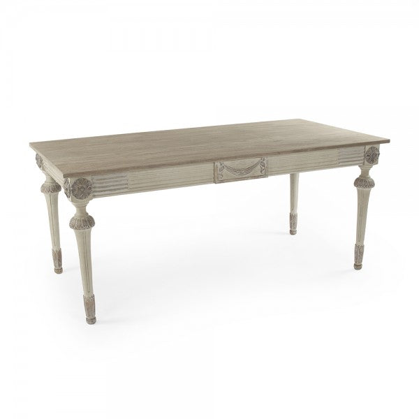 Zentique Bastian Dining Table Dry Natural Finish Top, Distressed Off White
