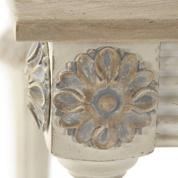 Zentique Bastian Dining Table Dry Natural Finish Top, Distressed Off White