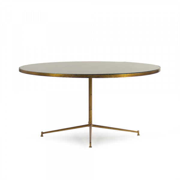 Zentique Caine Coffee Table Deep Green Marble Top, Gold Leaf Base