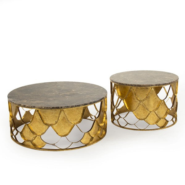 Zentique Casey Coffee Table (Set Of 2) Brown Top, Gold Leaf Base