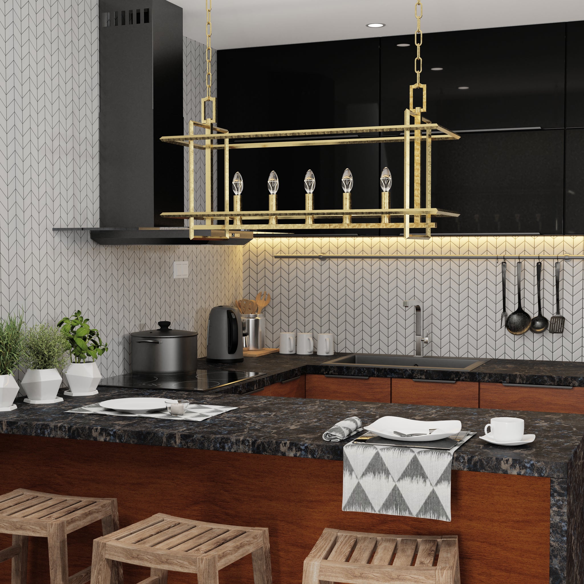Lumanity Ormand 5 Light Brass Linear Kitchen Island Pendant