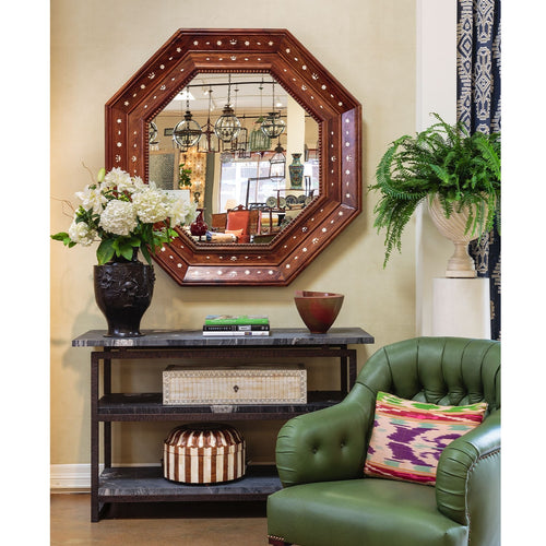Rosewood and Bone Octagonal Mirror by Michael S. Smith for Mirror Home