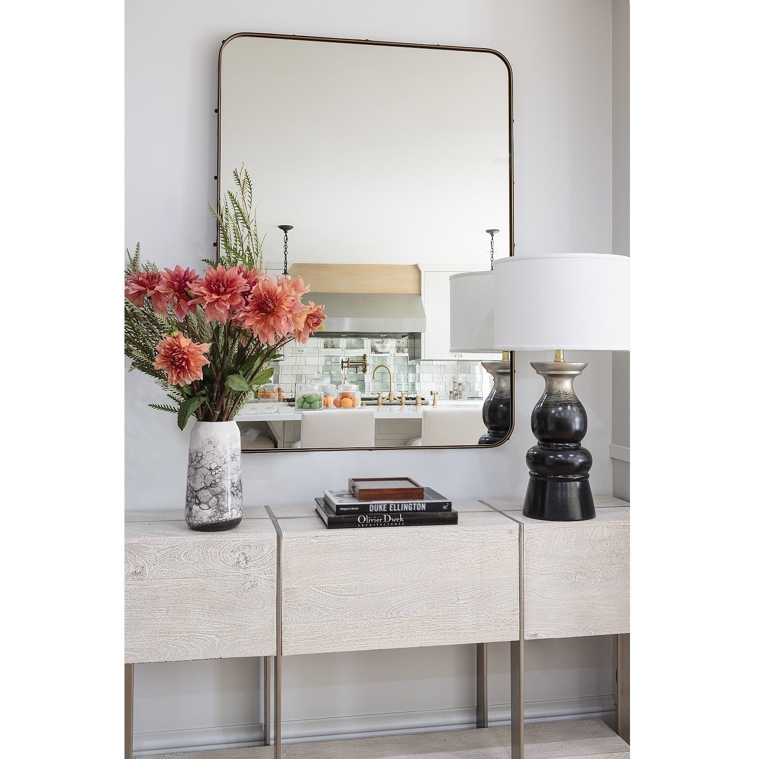 Michael S. Smith  Leather Stud Wall Mirror, Antique Bronze