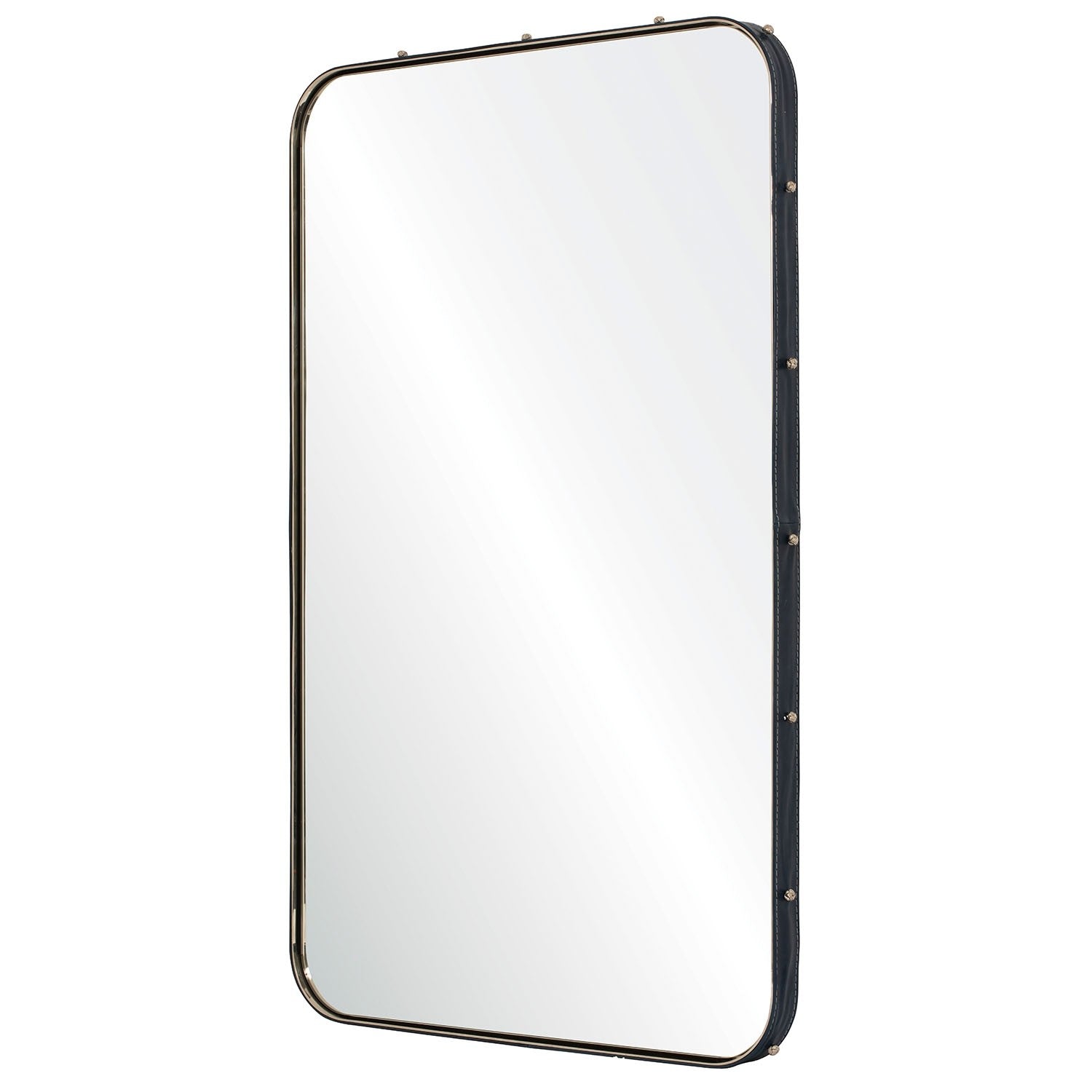 Michael S. Smith Navy Blue Leather Stud Wall Mirror