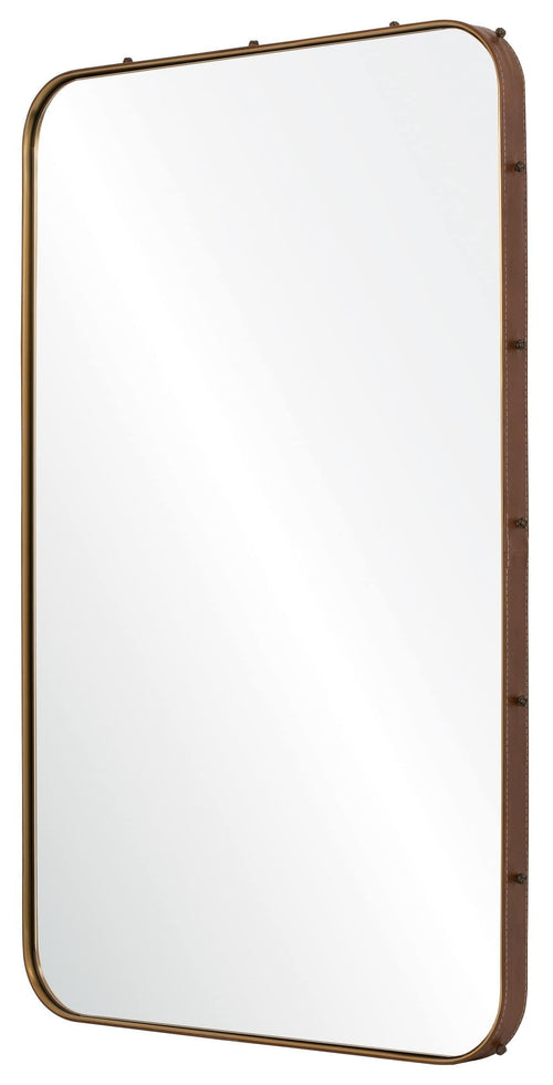 Michael S. Smith  Leather Stud Wall Mirror, Antique Bronze