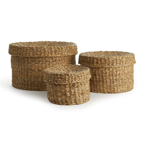 Seagrass Round Lidded Baskets, Set Of 3