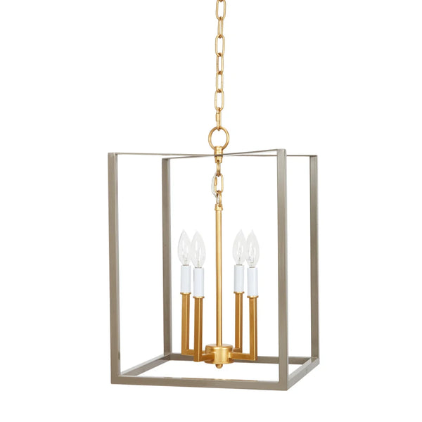 Grey and Gold Square Manning Pendant Light by Old World Design