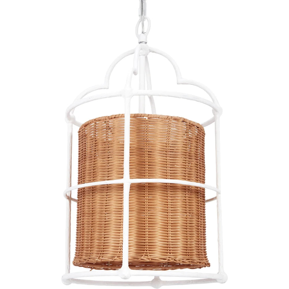 Old World Design Jess White Gesso Pendant Light with Natural Rattan