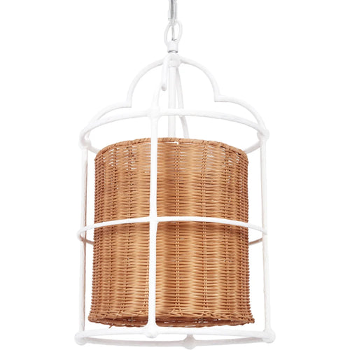 Old World Design Jess White Gesso Pendant Light with Natural Rattan