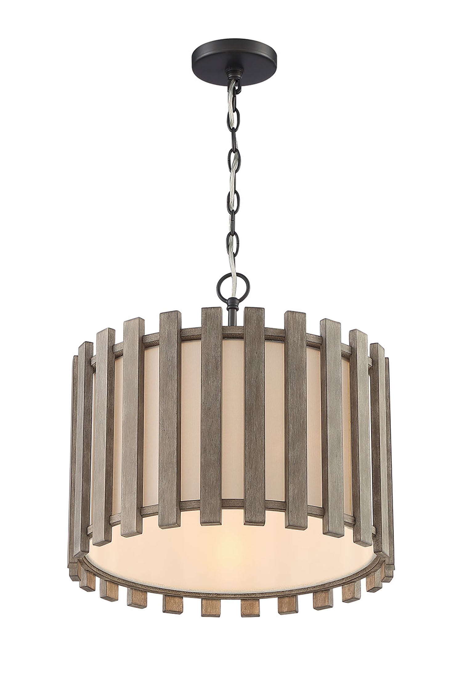 Lumanity Inland Single Light Transitional Slatted Wood Drum Pendant
