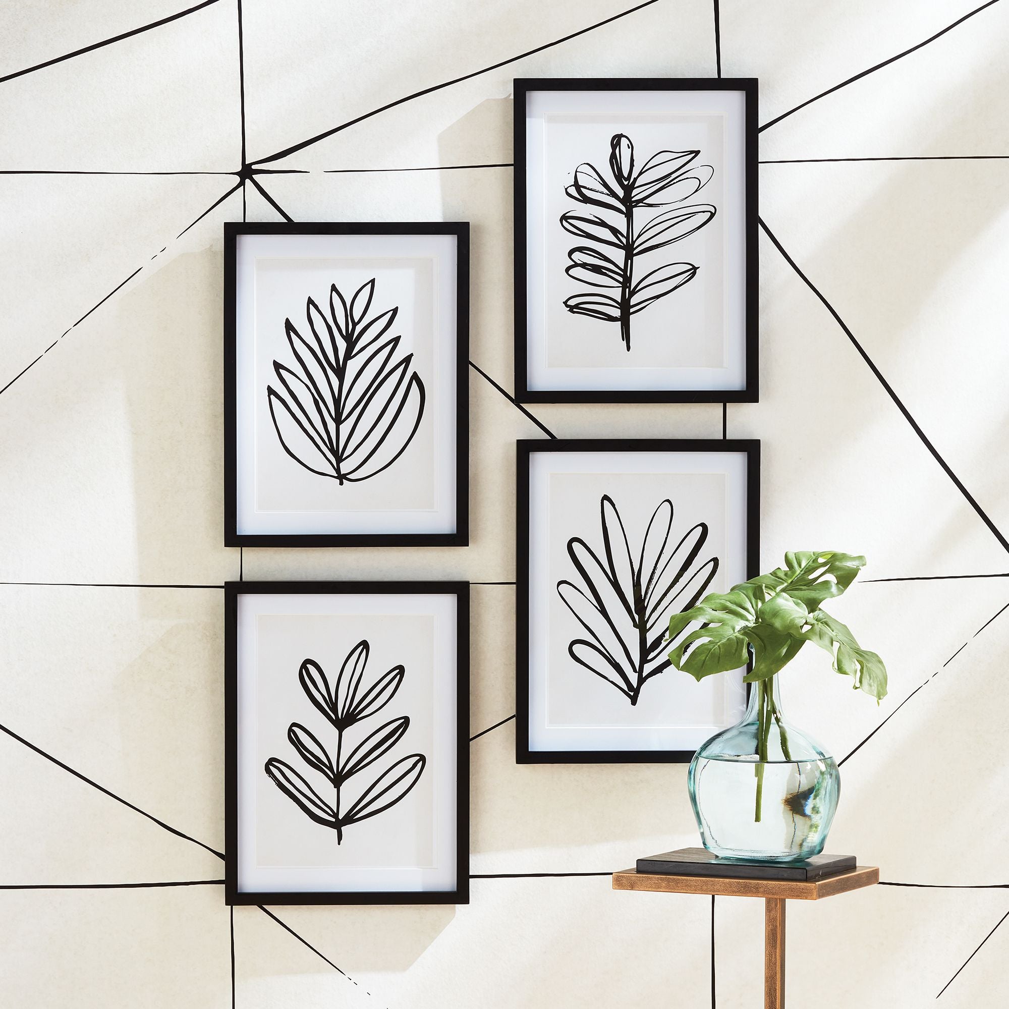 Sketched Leaf Prints, Set Of 4