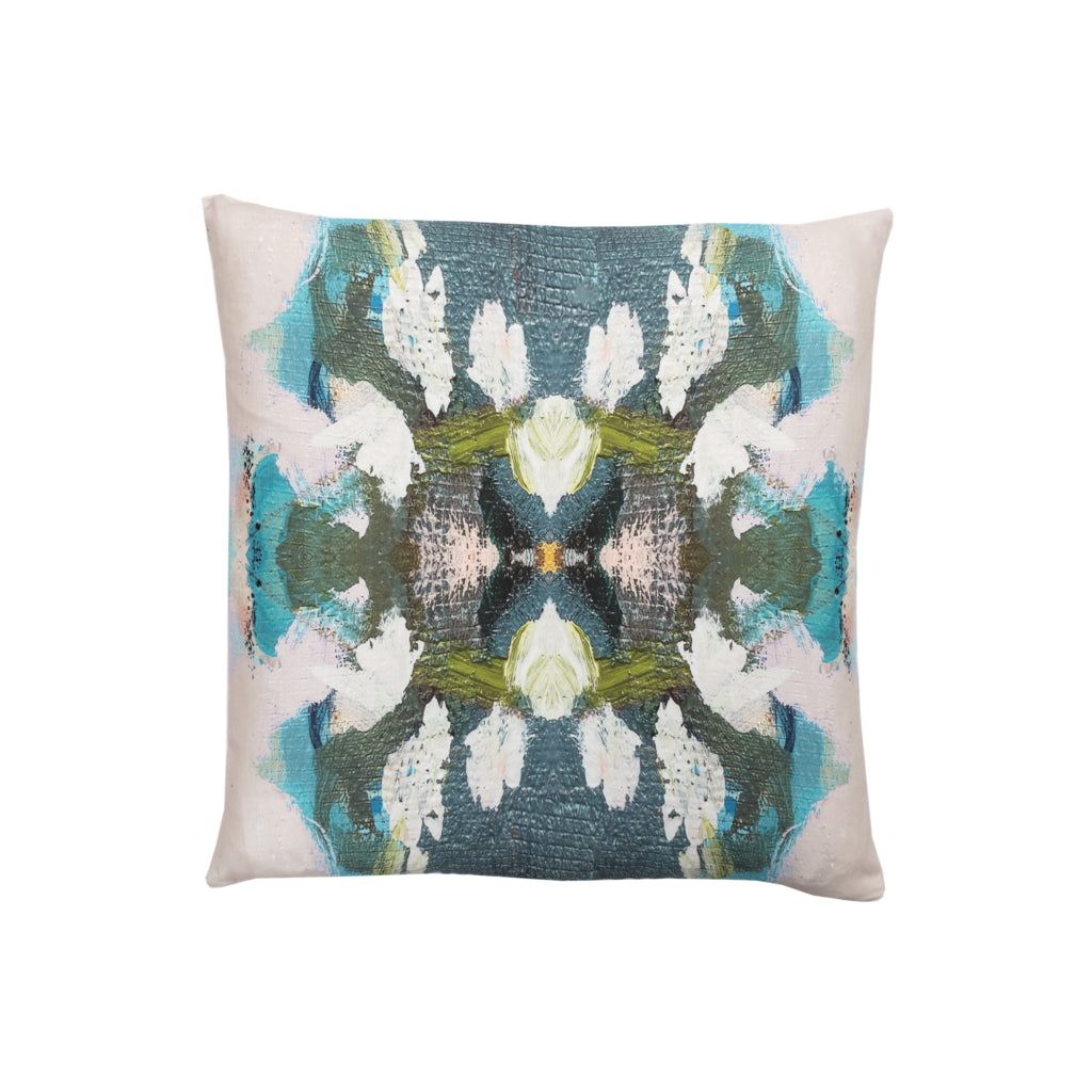 Peacock Blue Cotton Linen Pillow by Laura Park