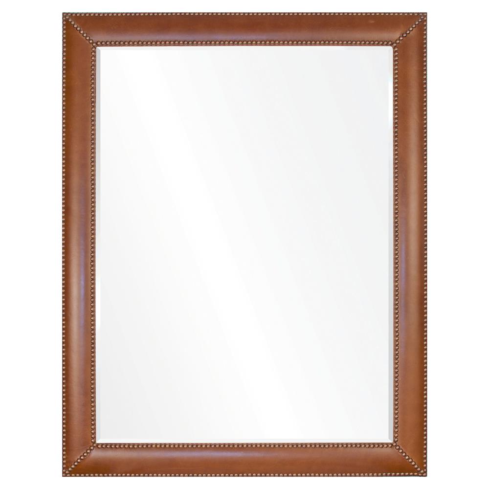 Barclay Butera Brown Leather and Brass Nailhead Wall Mirror