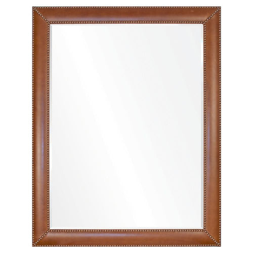 Barclay Butera Brown Leather and Brass Nailhead Wall Mirror