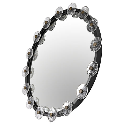 Noir Moira Mirror With Glass Details, Black Metal