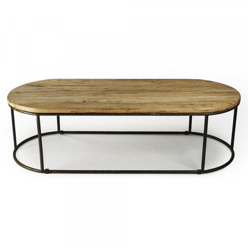 Zentique Rustique Round Coffee Table Stained Top, Distressed Black Steel