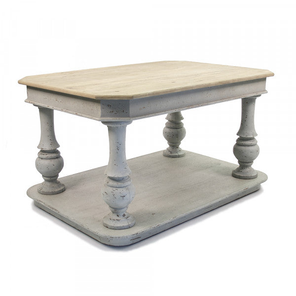 Zentique Lincoln Center Table Natural Top, Distressed Grey Base