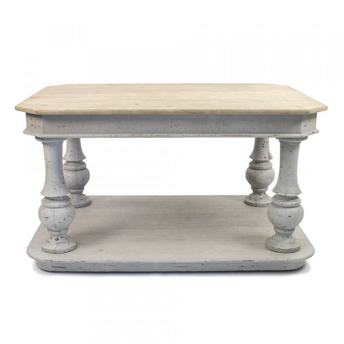 Zentique Lincoln Center Table Natural Top, Distressed Grey Base