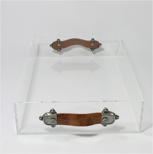 Acrylic Serving Tray with Leather Handles by Jamie Dietrich