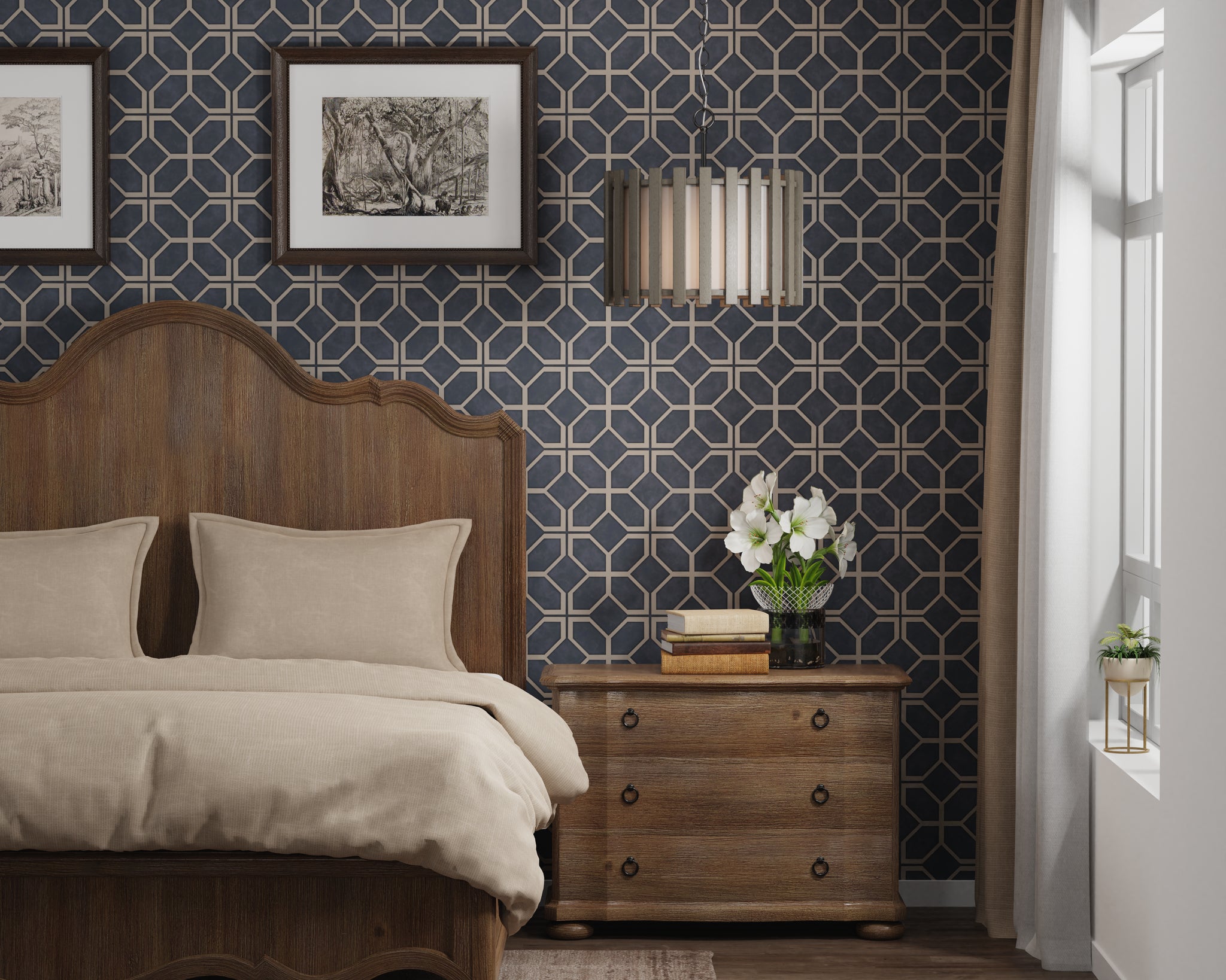 Lumanity Inland Single Light Transitional Slatted Wood Drum Pendant