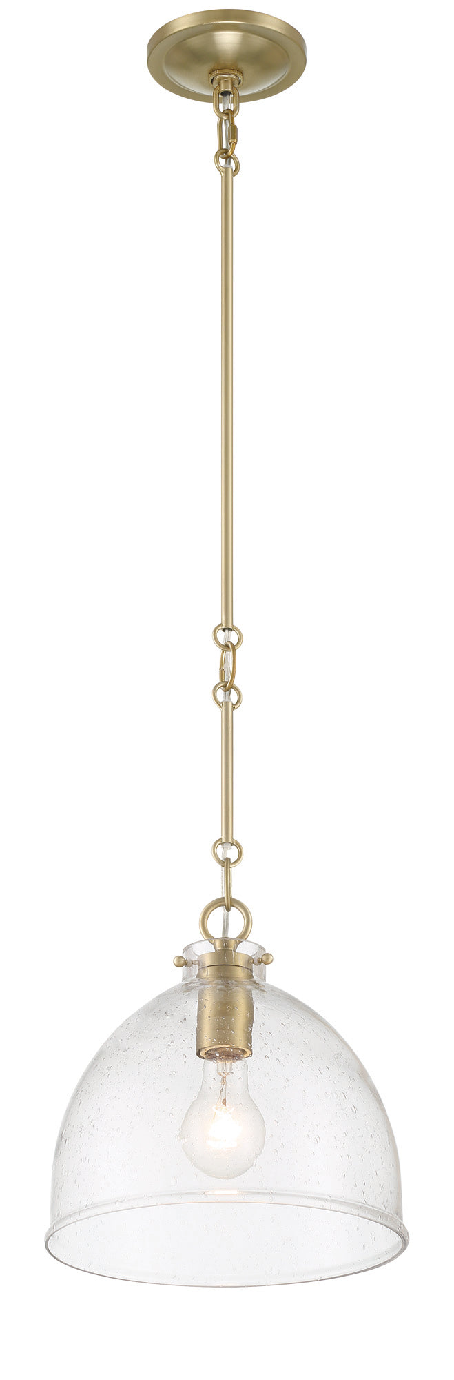 Lumanity Quinn Seeded Glass 10" Dome Antique Brass Pendant Light