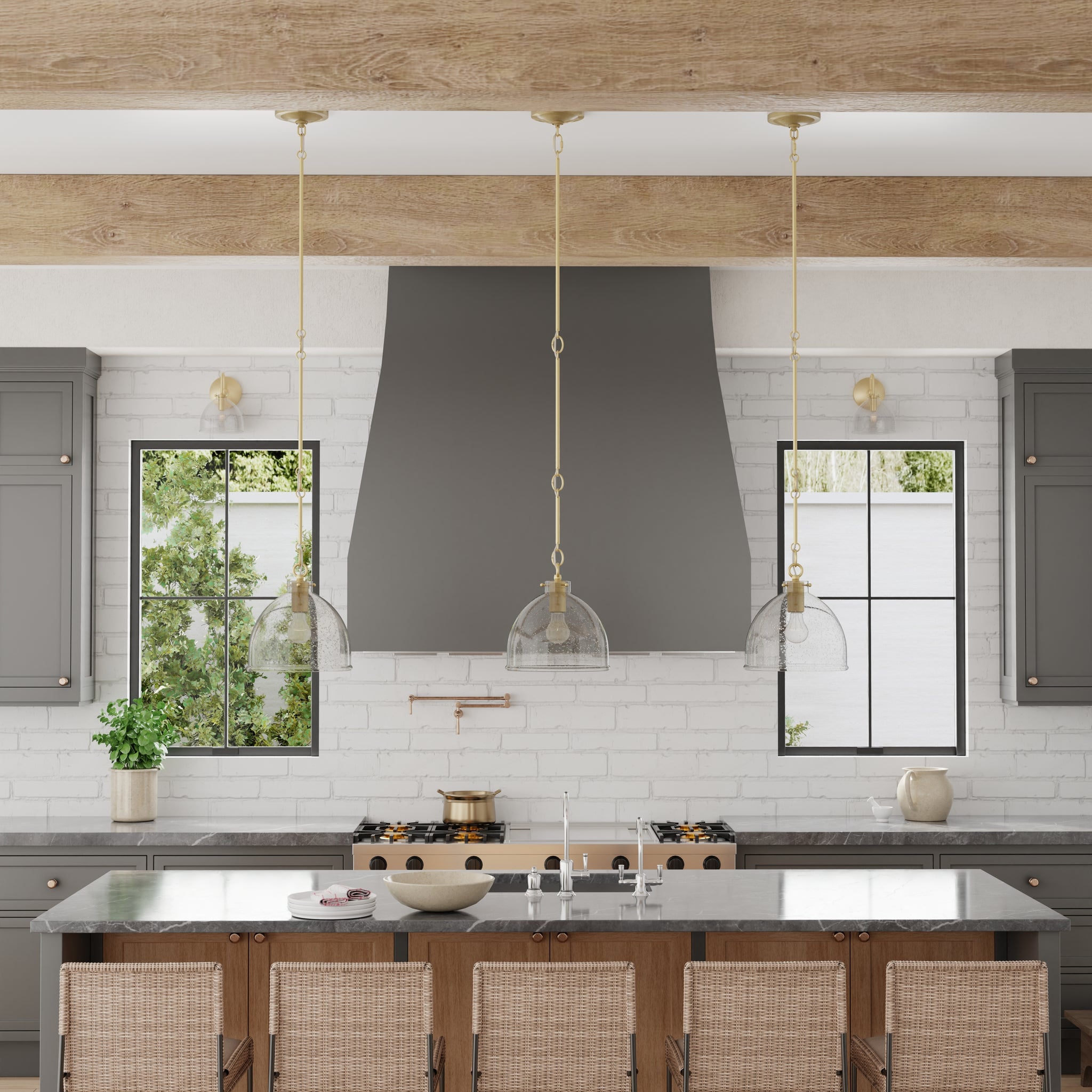 Lumanity Quinn Seeded Glass 10" Dome Antique Brass Pendant Light