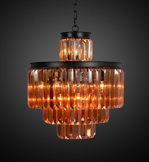 Zentique 4 Tier Rustic Crystal Chandelier Matte Black, Amber Crystal