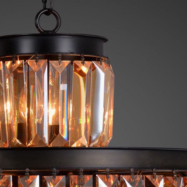 Zentique 4 Tier Rustic Crystal Chandelier Matte Black, Amber Crystal