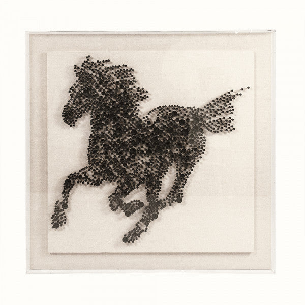 Zentique Abstract Horse Wall Art Black Golf Pegs, Natural Linen