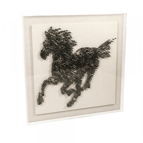 Zentique Abstract Horse Wall Art Black Golf Pegs, Natural Linen