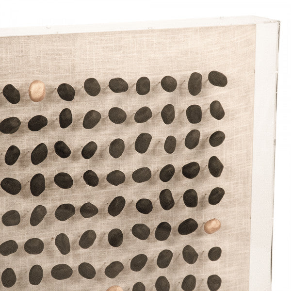 Zentique Gold/Black Stone Acrylic Framed Wall Art Large Black Gold Stones, Natural Linen