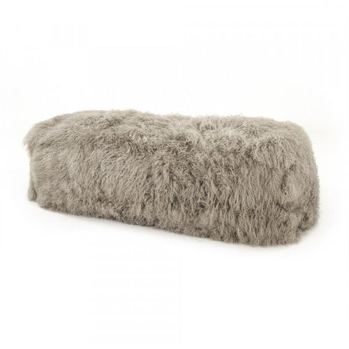 Zentique Tibetan Lamb Fur Bench, Light Grey