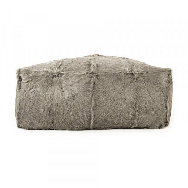 Zentique Tibetan Goat Fur Ottoman, Light Grey