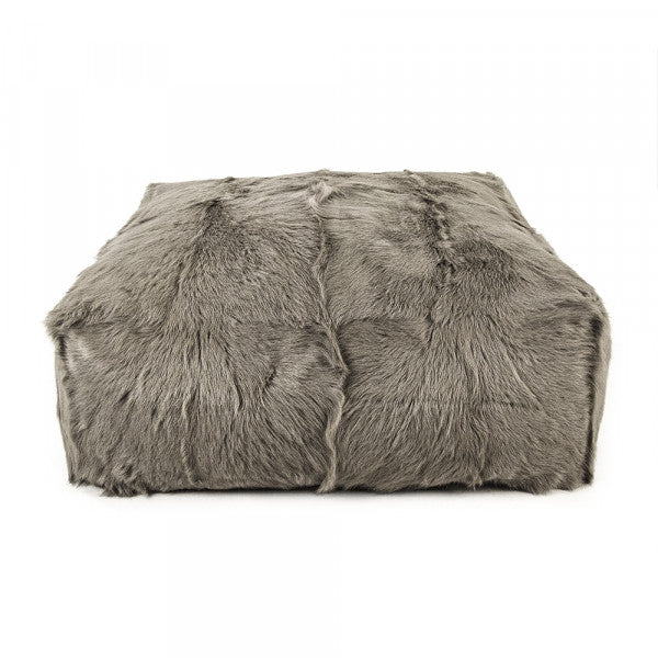 Zentique Tibetan Goat Fur Ottoman, Light Grey