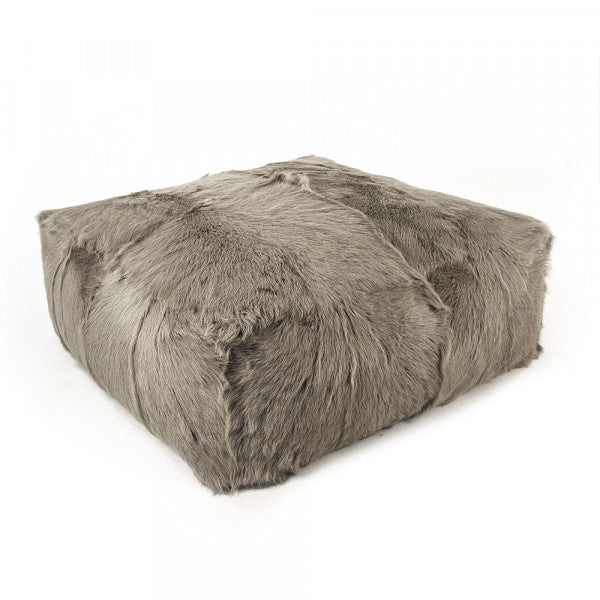 Zentique Tibetan Goat Fur Ottoman, Light Grey